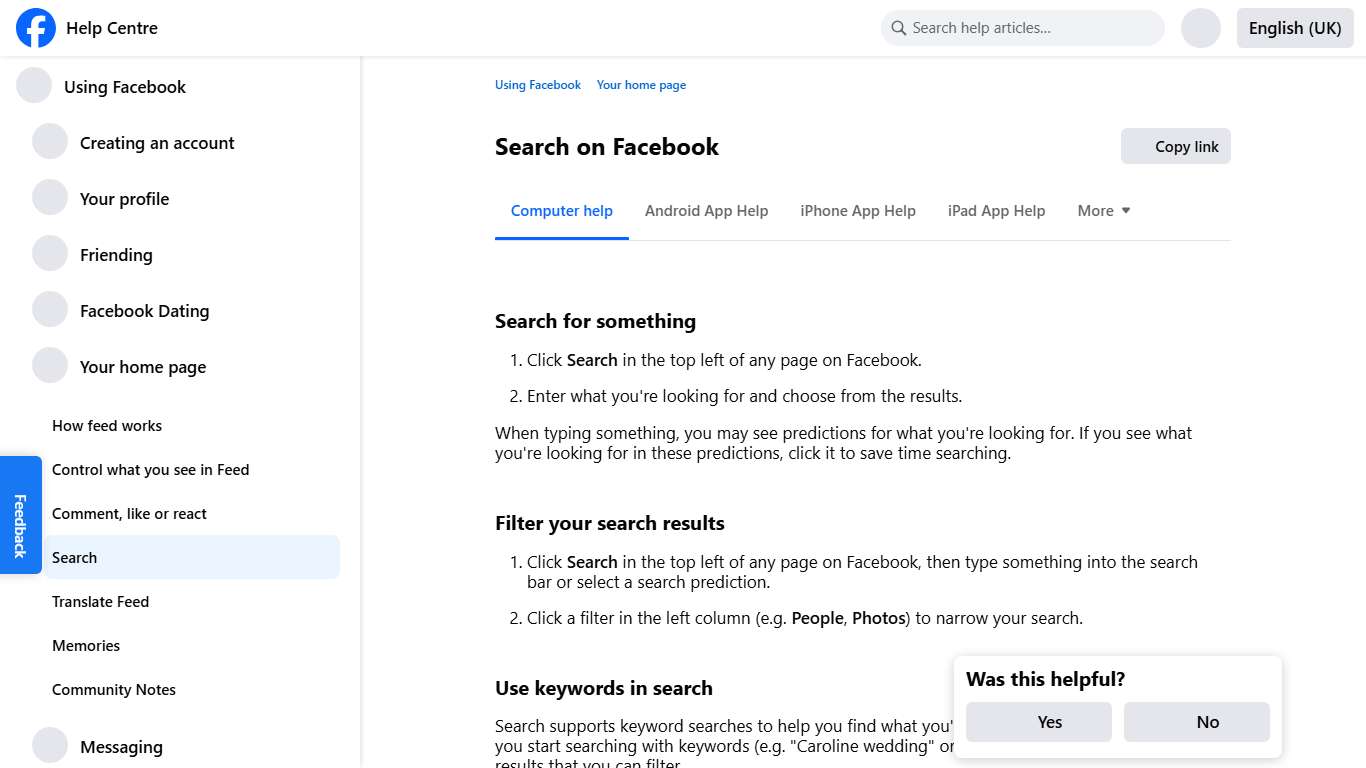 Search on Facebook | Facebook Help Centre