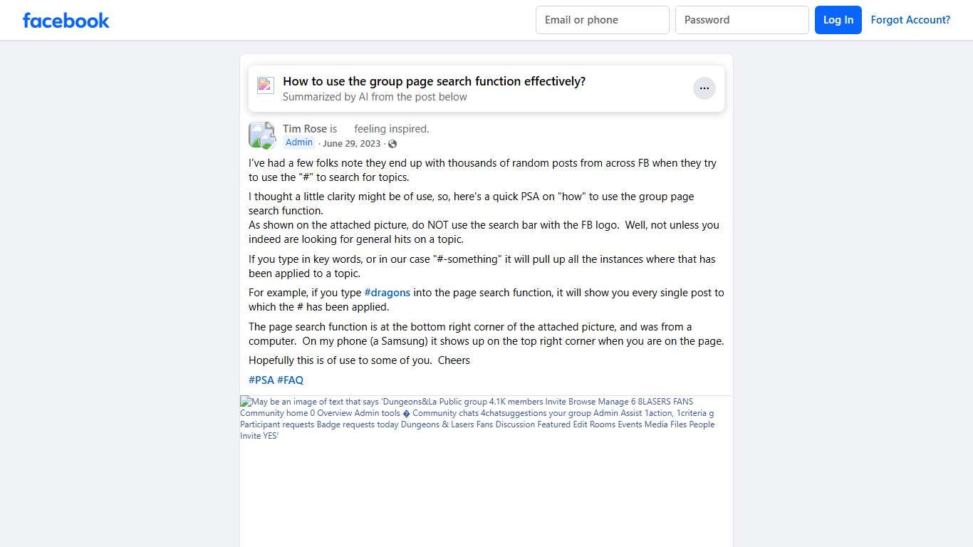 Dungeons & Lasers Fans | I've had a few folks note they end up with thousands of random posts from across FB when they try to use the "#" to search for topics | Facebook