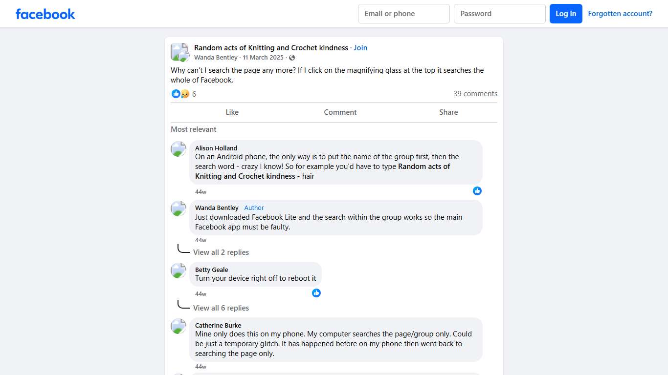 Random acts of Knitting and Crochet kindness | Why can't I search the page any more | Facebook