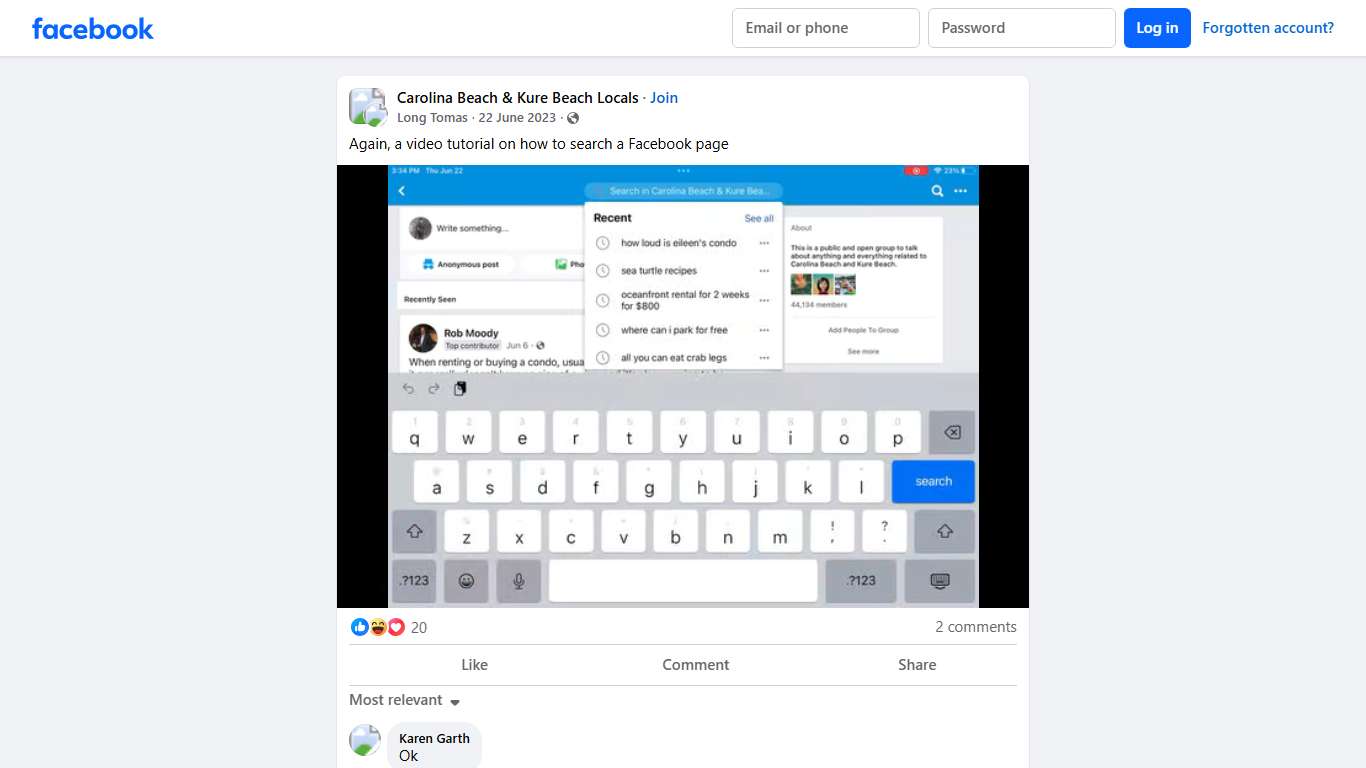 Carolina Beach & Kure Beach Locals | Again, a video tutorial on how to search a Facebook page | Facebook