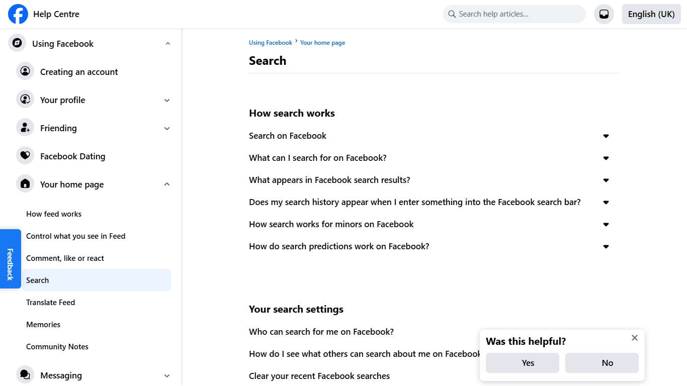 Search | Facebook Help Centre